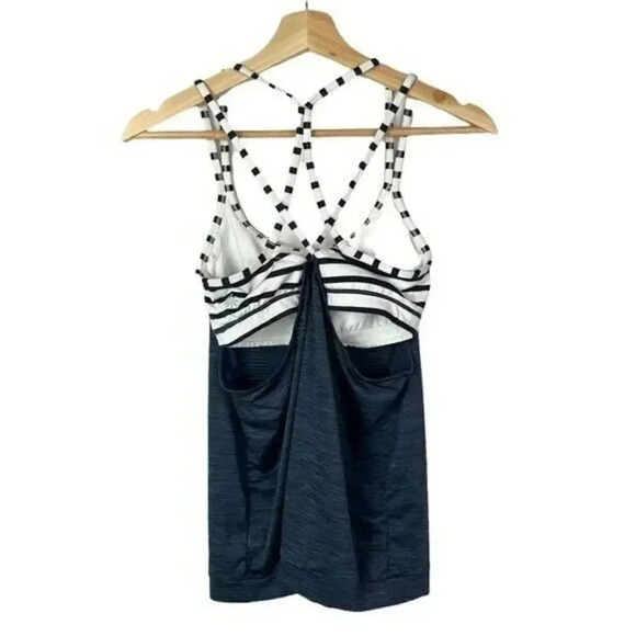 Athleta Navy Blue & White Hyper Stripe Energize Athletic Tank Top XS - Picture 3 of 4